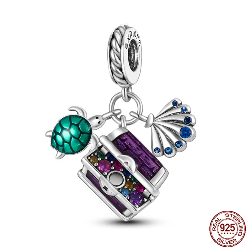 Ocean Series - Original Genuine 925 Sterling Silver Turtle Crab Mermaid Charm Beads Suitable for 3mm Bracelet DIY Making Pendant