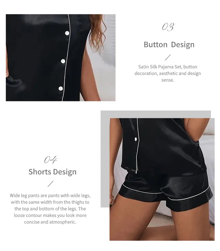 Conjunto de pijama de satén de seda para mujer, conjunto de pijama de dos piezas, ropa de dormir, pijama con botones, pijama de mujer de 2 piezas, conjunto de pantalones cortos para estar en casa