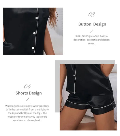 Conjunto de pijama de satén de seda para mujer, conjunto de pijama de dos piezas, ropa de dormir, pijama con botones, pijama de mujer de 2 piezas, conjunto de pantalones cortos para estar en casa