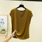 Modal V-Neck Tank Tops summer women's T-shirts sleeveless Plus size Thin Casual Loose Tee tops All match