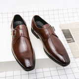 Large Size 48 Men's Leather Shoes with Buckle, Block Carving, Slip-On, Square Toe, Board Shoes, Trendy Adult Footwear