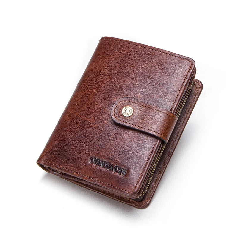 ONTACT'S Genuine Leather Short Wallets for Men RFID Vintage Coin Purse Card Holder Male Money Clip Women‘s Wallet Bag HandbagC
