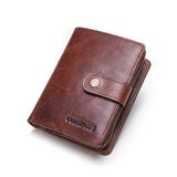 ONTACT'S Genuine Leather Short Wallets for Men RFID Vintage Coin Purse Card Holder Male Money Clip Women‘s Wallet Bag HandbagC