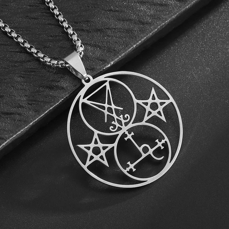 Collar con colgante de brújula de los siete arcángeles de Salomón, de acero inoxidable, estilo retro, amuleto de la suerte para hombre.