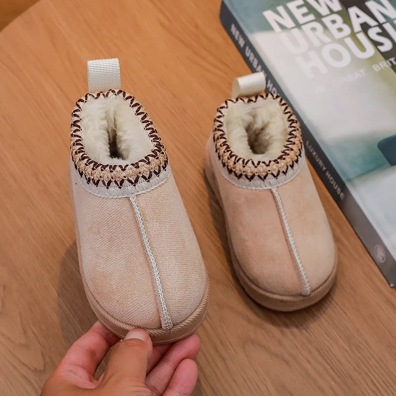 2026 New Fashion Children's Ankle Boots Soft Winter Causal Girls Cotton Shoes Solid Color Kids School Plush Boots Warm Shoes
