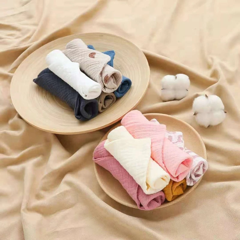 5 PcsWashcloth FaceclothInfant Wash Hand Face Wipes Baby Cotton Square Towels Handkerchief Muslin Cloth Feeding Bib