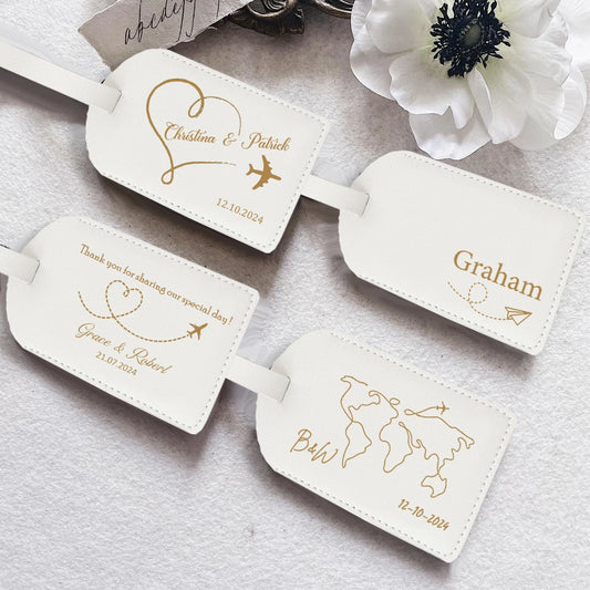 Personalized PU Leather Luggage Tag Monogrammed Couple Travel Baggage Label Tags Wedding Bridal Shower Gift for Family Friends