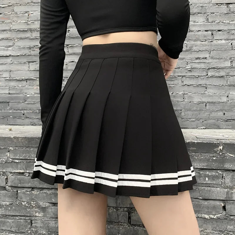 Striped Women Pleated Skirts Sexy High Waist Elastic Summer A Line Girls Dance Mini Fashion Sweet Female