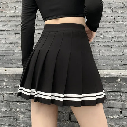 Striped Women Pleated Skirts Sexy High Waist Elastic Summer A Line Girls Dance Mini Fashion Sweet Female