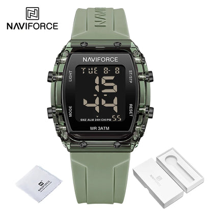 Relojes NAVIFORCE para mujer, con movimiento digital LCD, reloj de moda para mujer, resistente al agua hasta 50 m, correa de silicona, relojes de pulsera deportivos electrónicos.