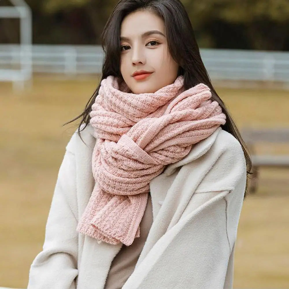 Bufanda de lana tejida, bufandas gruesas para exteriores, resistentes al viento, térmicas, chales largos, tejidas a crochet, pañuelo para el cuello, bufanda para pareja