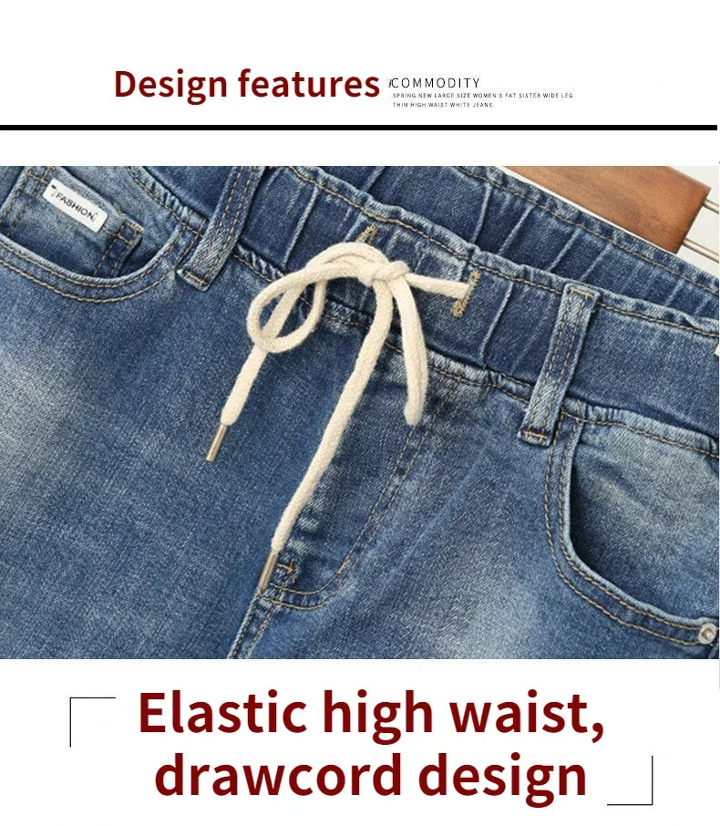 XL-6XL Plus Size jeans for Women Mom Jeans Woman Elastic High Waist Blue BaggyJeans Denim Ripped Jeans Female Harem Pants