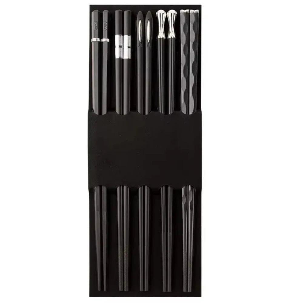 5Pairs Janpanese Reusable Chopsticks Black Sushi Sticks For Food Noodles Alloy Chinese Korean Chopsticks Kitchen Tableware