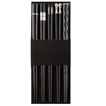 5Pairs Janpanese Reusable Chopsticks Black Sushi Sticks For Food Noodles Alloy Chinese Korean Chopsticks Kitchen Tableware