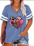 2024 Plus Size Spring/Summer New Love Print Casual Fashion Women's V-Neck Short-Sleeved Loose T-Shirt 5XL  6XL
