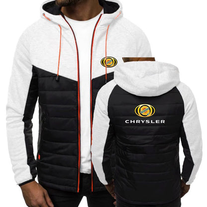 CHRYSLER 2022 Men's New Winter Hooded Cotton Jacket Casual Slim Fit Patchwork Zipper Coat Long Sleeves Warm Oversized Coat Tops