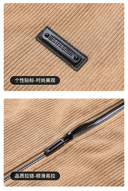 2024 Men's Casual Warm Jacket Spring Autumn Solid Color Stand Bomber Coat Men Corduroy Outwear Fashion Zipper Slim Jacket Men
