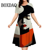 Women's Casual Fashion Plus Size Short Sleeve Print Dress Summer 2026 Abstract Elegant Dresses Female Daily Basic Dress Vestidos
