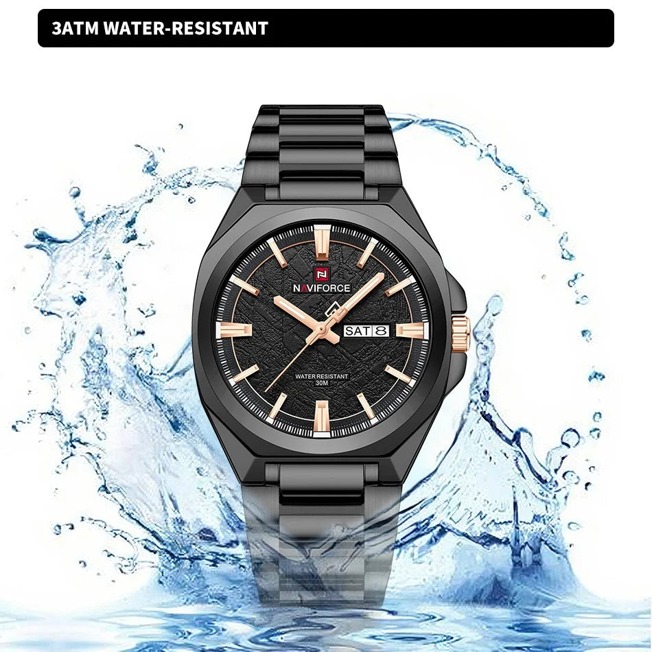 New Style NAVIFORCE Men's Wrist Watch 3ATM Waterproof Stainless Steel Band Luminous Pointer Display Luxury Boys Watches Gifts