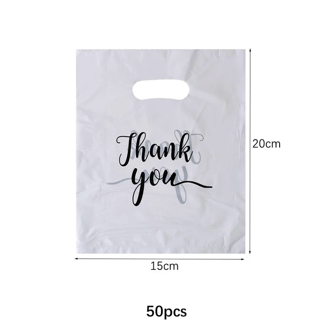 Thank You Plastic Gift Bags, Wedding, Birthday, Guest, Gift Wrap, Small Business, Candy, Pastry Store Packaging, 100 Pcs, 50 Pcs, 10Pcs 