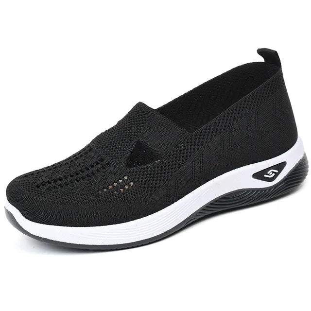 Sapatilhas de malha macia para mulheres, conforto respirável, calçados esportivos casuais, leves, ocas, sapatilhas de malha, verão