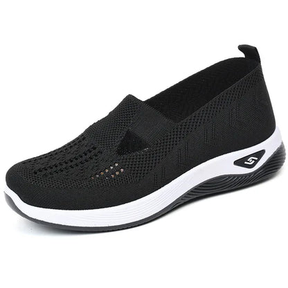 Sapatilhas de malha macia para mulheres, conforto respirável, calçados esportivos casuais, leves, ocas, sapatilhas de malha, verão
