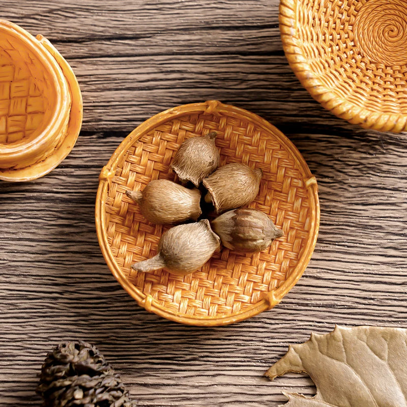 1pc Mini Simulated Rattan Basket Model DIY Creative Dollhouse Dessert Shop Food Vegetable Ornaments Craft Kitchen Decoration
