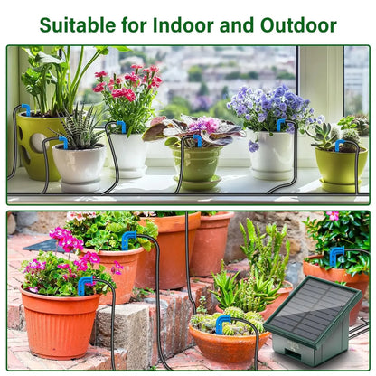 Sistema de riego solar para jardín y balcón. Sistema de riego automático por goteo. Sistema de riego de jardín DIY. Riego por goteo con manguera.