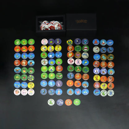 Caja de 100/160 tazos de Pokémon de 1.ª y 2.ª generación, colección de cartas redondas y cuadradas 3D, álbum de entrenadores, Pogs, Cheetos, Chipitaps
