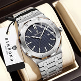 BINBOND Sturdy Stainless Steel Strap Quartz Wristwatches for Men Luxury Luminous Waterproof Auto Date Accurate Men's Watch Reloj