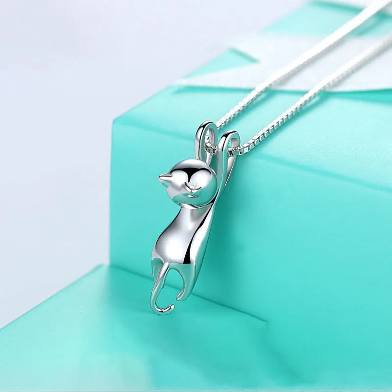 Wedding Bridal Jewelry Sets for Women 925 Sterling Silver Cute Cat Earrings Long Chain Necklaces Pendant Party Gifts