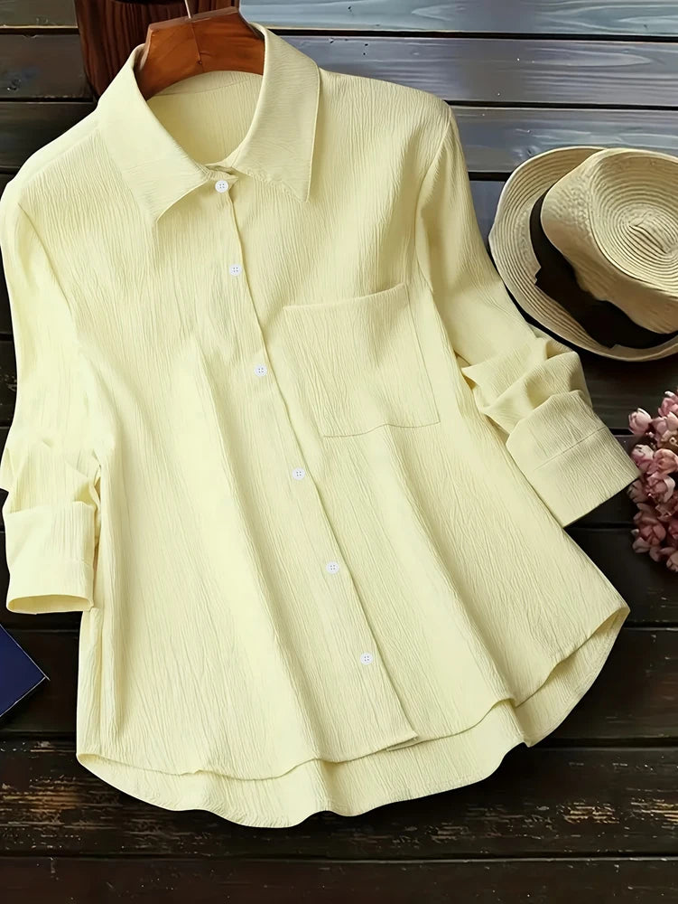 Blusa de manga larga para mujer, talla grande, primavera-verano 2025, nueva chaqueta holgada, chaqueta de trabajo informal, camisa con botones, ropa de abrigo