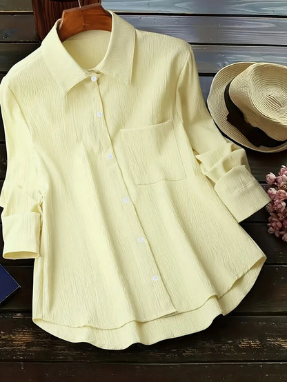 Blusa de manga larga para mujer, talla grande, primavera-verano 2025, nueva chaqueta holgada, chaqueta de trabajo informal, camisa con botones, ropa de abrigo