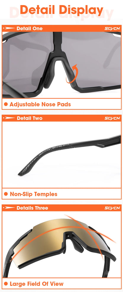 SCVCN Photochromic Cycling Sunglasses Sports Bicycle Glasses MTB Mountain Bike Goggles Accessories UV400 Outdoor Eyewear Men