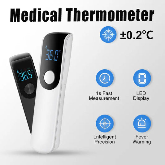 Termómetro infrarrojo médico para la frente, termómetro digital sin contacto con pantalla LED, herramienta para medir la fiebre para bebés y adultos.