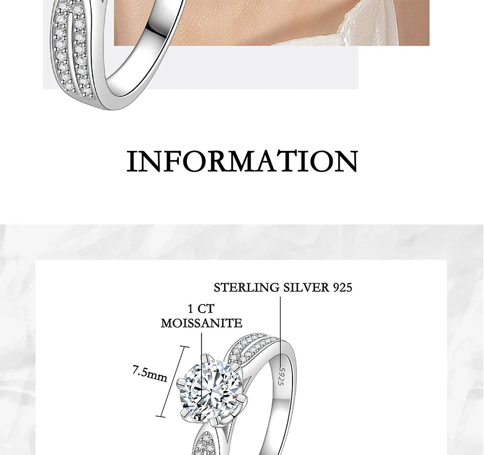 PERFANY 0.5-2CT Moissanite Ring for Women S925 Pure Silver Laboratory GRA Certified Diamond Wedding Luxury Jewelry