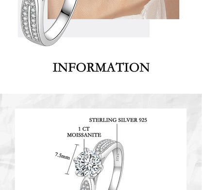 PERFANY 0.5-2CT Moissanite Ring for Women S925 Pure Silver Laboratory GRA Certified Diamond Wedding Luxury Jewelry