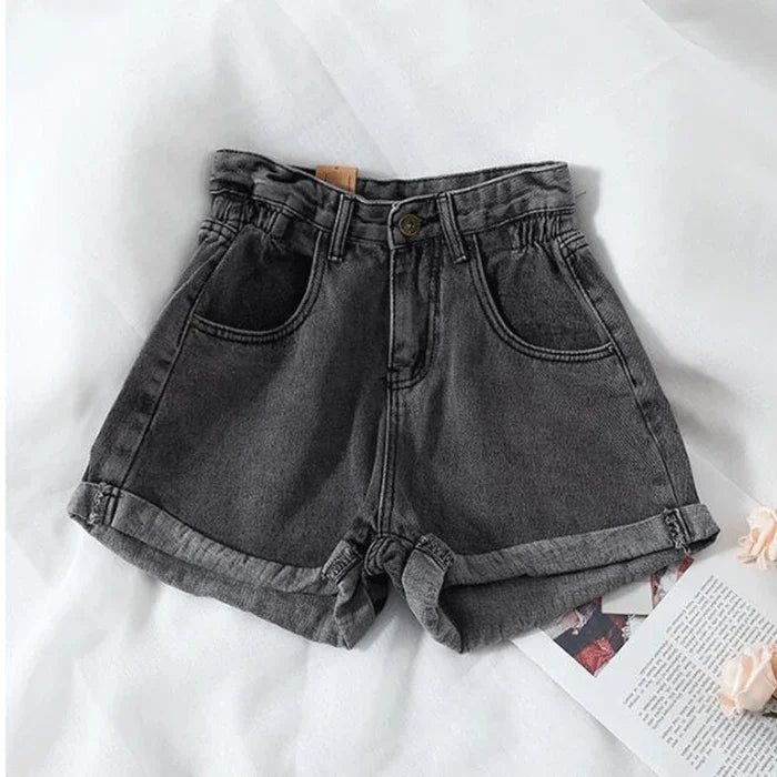Zmzbch verão cintura alta denim shorts feminino casual solto senhoras moda plus size cintura elástica perna larga calças de brim curtas feminino
