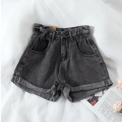 Zmzbch verão cintura alta denim shorts feminino casual solto senhoras moda plus size cintura elástica perna larga calças de brim curtas feminino