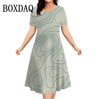 2025 New Women Dresses Large Sizes Short Sleeve Loose Dress Summer Casual Striped 3D Print Fashion Plus Size Female Clothing 9XL