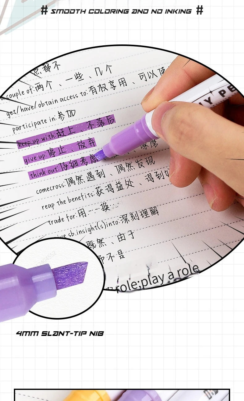4 Colors/box Kawaii Glitter Highlighter Pen Pastel Fine Pastel Highlighter Marker Scrapbook Painted Stationery School Supplies