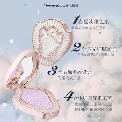 Flower Knows Unicorn Embossed Blush Palette Long Lasting and Easy To Apply Matte Natural Brightening Swell Blush Makeup Maquiage