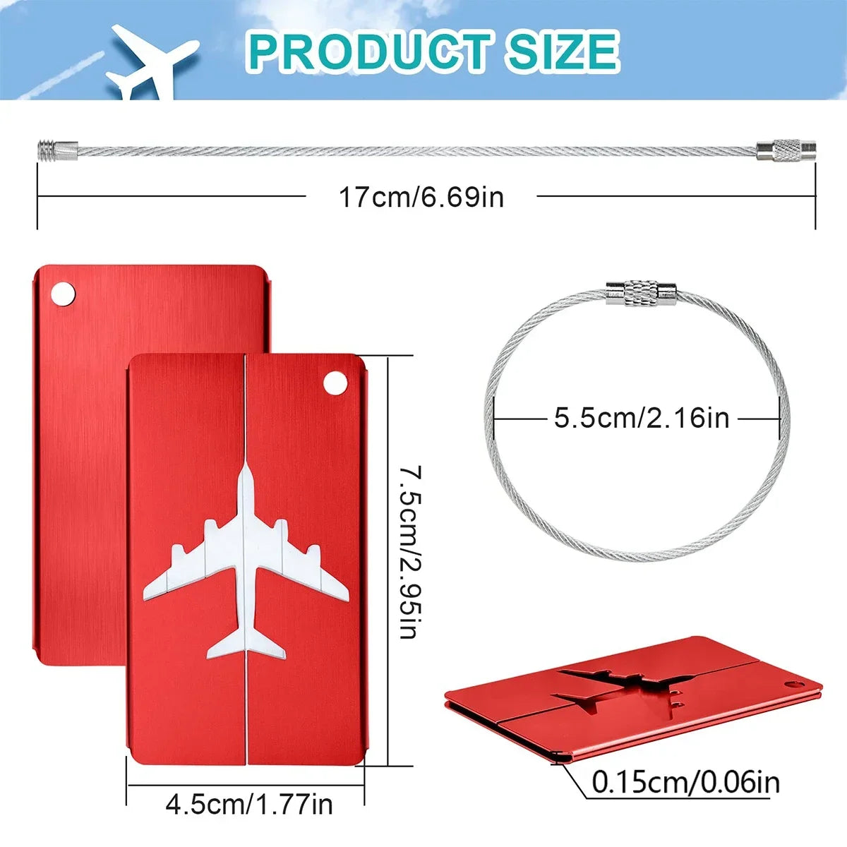 Aluminium Alloy Aircraft Luggage Tag with Name Travel Luggage Tag ID Card Anti-lost Solid Color Travel Accessories