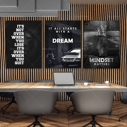 3x inspirational wall art canvas prints office decoration 3 pieces bundled mentality matters / everything starts with a dream po