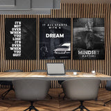 3x Inspirational Wall Art Canvas Prints Office Decoration 3 Pieces Bundled Mentality Matters / Everything Starts With a Dream PO