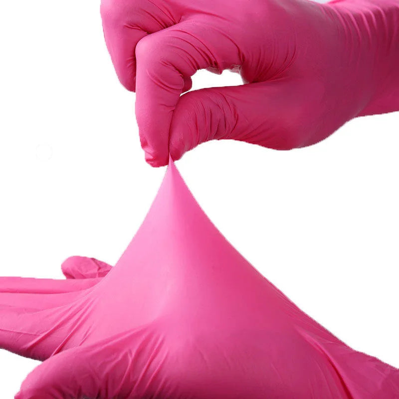 Guantes desechables de nitrilo sin látex para tintes capilares, guantes de limpieza para belleza, tintes capilares y salones de uñas, color rosa polvo, 20, 50 y 100 unidades. 