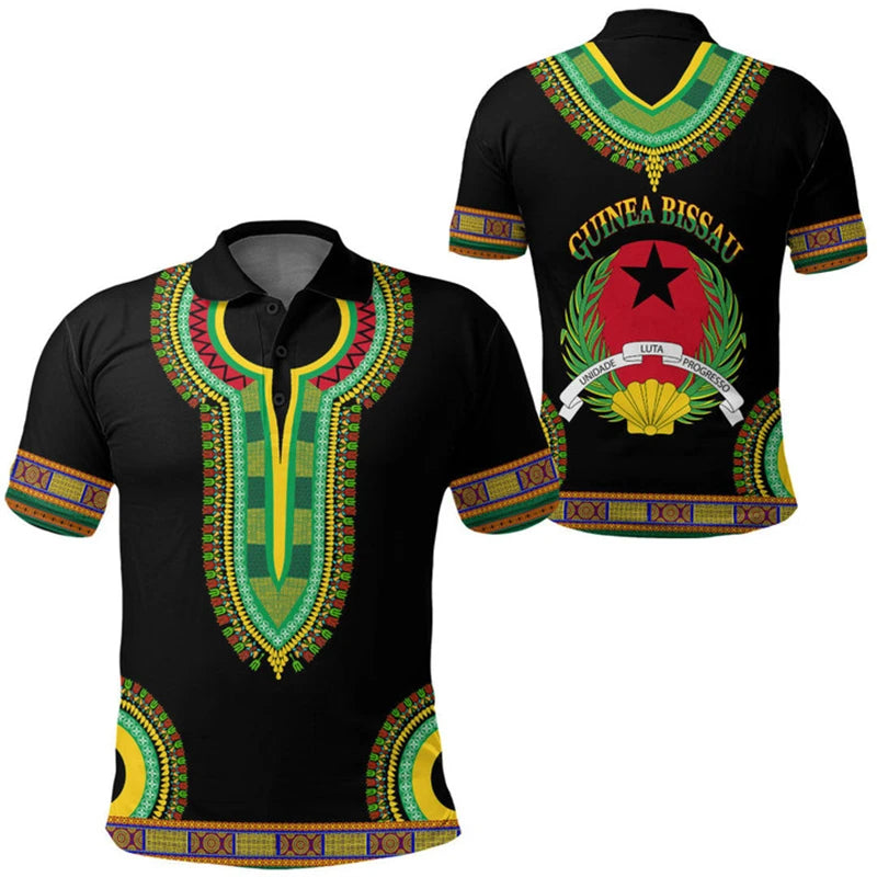 Polo azul de Guinea para hombre, emblema de GW, estampado 3D, estilo casual, manga corta, solapa holgada, verano 