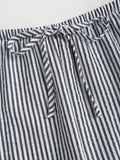 Women's Sets Two 2pcs Sale Summer V Neck Sleeveless Lace Up Vests&High Elastic Waist Striped Wide Leg Pant Suits OUYW-25014