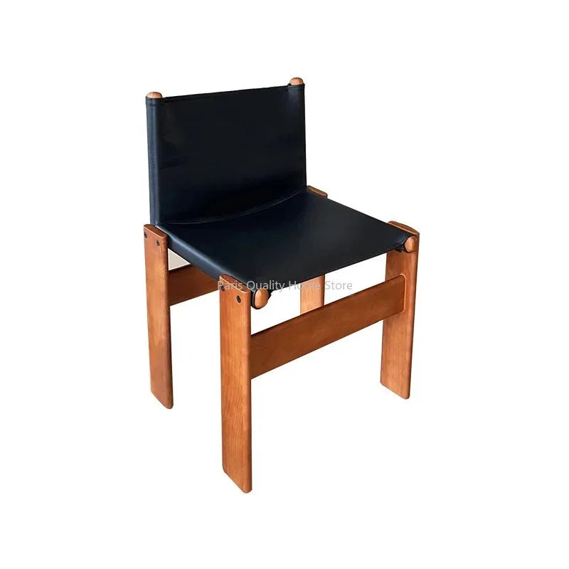 Medieval monk chair home solid wood dining chair designer homestay industrial wind wabi-Sabi oil wax leather back