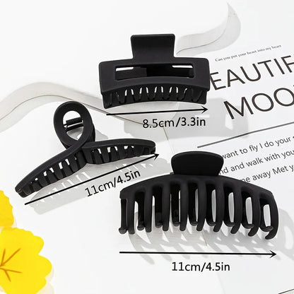 3pcs Simple Black Back Of The Head Plate Hair Grip Temperament Headdress Female Fashion Shark Clip Hair Grip